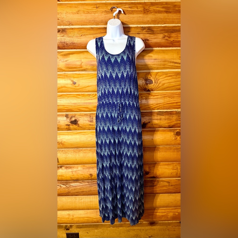 Papermoon for Stitch Fix Navy and Cream Geometric Patterned Maxi Dress Large